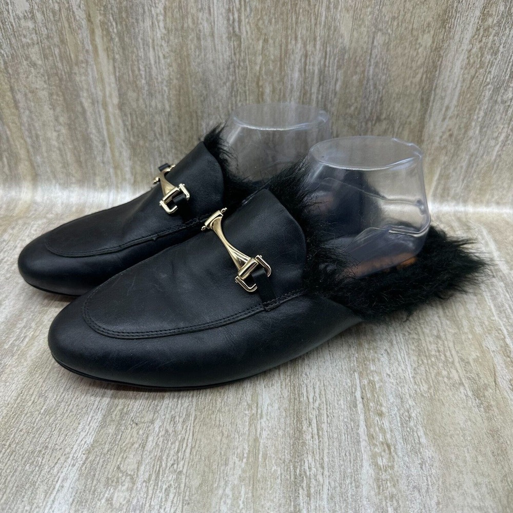 CARRANO SPAIN Leather‎ Mules Womens 10 Faux Fur Luxury Square Heel Slip On Shoes